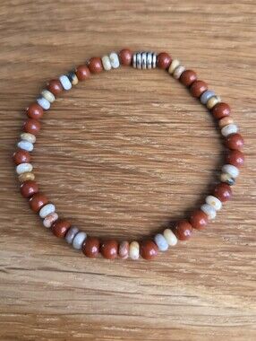 Red Jasper & Crazy Lace Agate Petite Beaded Stretch Bracelet | Handmade